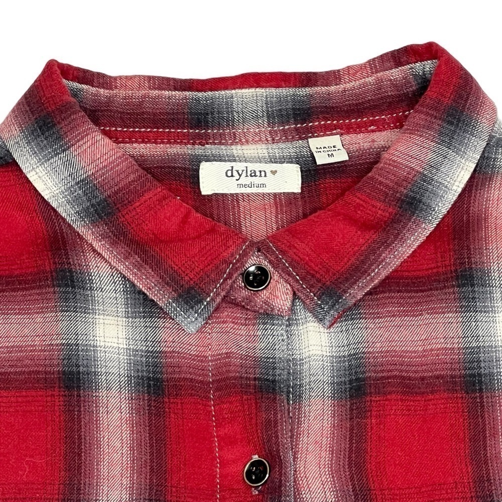 DYLAN Long Sleeve Red Black White Plaid Flannel Shirt Ultra Soft Women's Size M - Picture 6 of 16